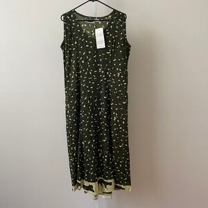 Mamta Rayon Boho Relaxed Lagenlook Animal Print Midi Dress One Size Green